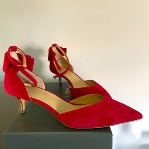 Anne taylor red suede gold kitten heel shoe NEW w/ box new in box Christmas Time